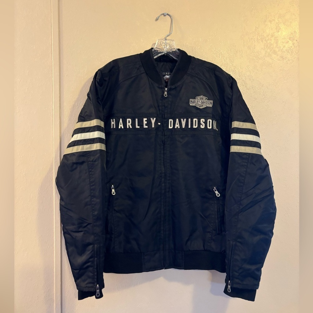 Harley-Davidson Black Bomber Jacket with White Stripes